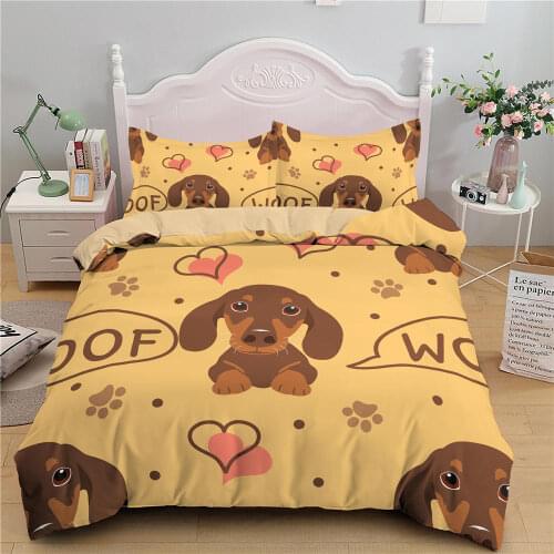 Dachshund Dog Bedding Set 3d Cute Puppy Duvet Cover Cartoon Animal Bed Cover Pet Dogs Single Queen King Size Kids Adults Bedset
