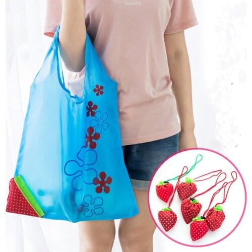 Creatived Folding Strawberry Portable Shopping Bag Supermarket Grocery Shopping Storage Nylon Bags Household Goods Organize Bag