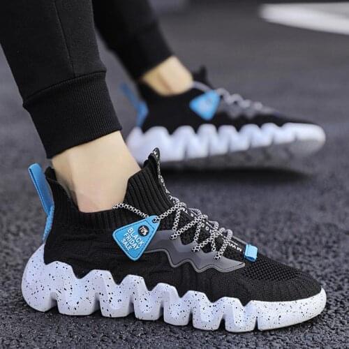 Summer Lightweight Socks Sneakers for Men Sport Shoes Male Running Shoes Man Sneakers Sports for Men Black Knit Fitness GMD-0879