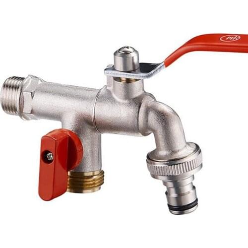3/4'' Brass 1 in 2 out Washing Machine Faucet Male Thread Double Outlet Tap w/ Water Flow Control Valve