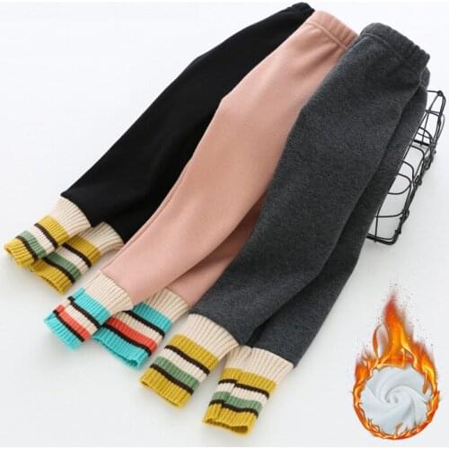 Childrens keep Warm Pants Kids Wear trousers Autumn Winter Girls' Plush Leggings solid Color Striped Super Soft Velvet Baby gir