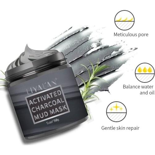 LIYALAN Activated Charcoal Clay Mask Blackhead Remover Acne Treatment Face Whitening Facial Mud Mask 150g
