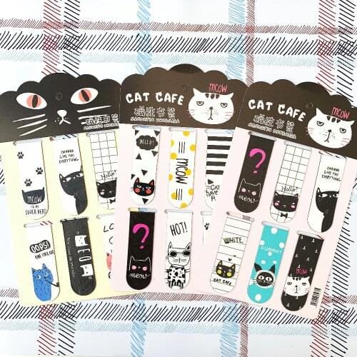 6pcs/Set Kawaii Oreo Cat Magnetic Bookmarks Books Marker of Page Stationery School Office Supply Student Prize
