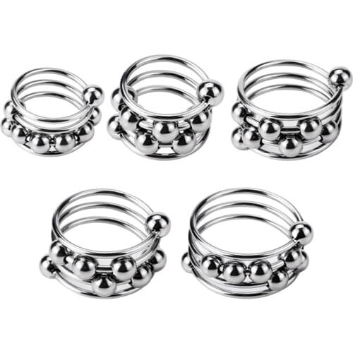 Metal Stainless Steel Penis Sliding Belt Bead Ring Restraint Delay Ejaculation Orgasm Male Penis Exercise Ring Adult Products
