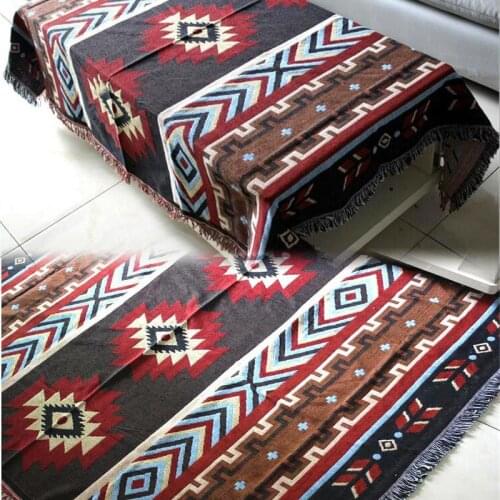 Multifunction Kilim Sofa Blanket Geometric Pattern Blanket Living Room Bedroom Rug Soft Carpet Bedspread Tablecloth Tapestry