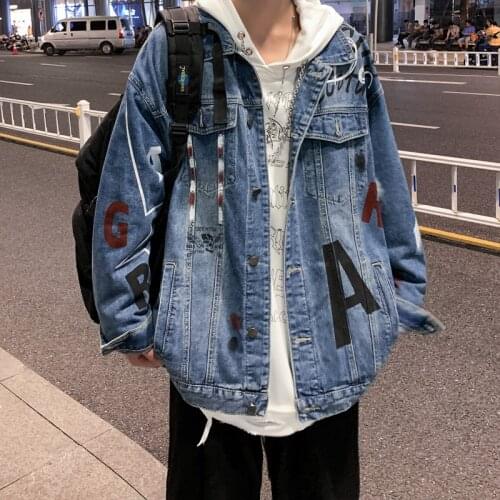 Mens Denim Harajuku Fashion Jacket 2020 Autumn Winter New Woman Graphic Printed Korean Streetwear Jackets Man Clothing