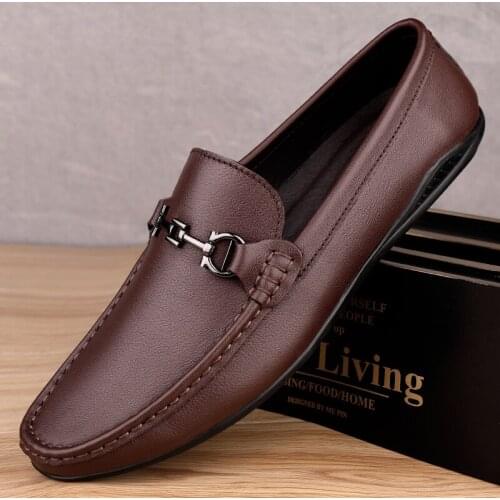 Man New Fashion First Layer Cowhide Casual Shoes Hombre Geniune Leather Loafer Moccasins Male Slip-on Handsewn Flat Driving Shoe