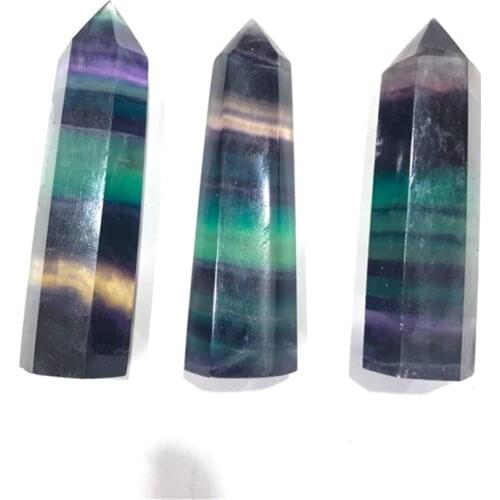 Natural Fluorite Crystal Colorful Striped Fluorite Quartz Crystal Stone Point Healing Hexagonal Wand Treatment Stone