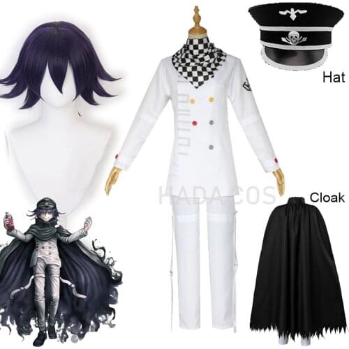 New Danganronpa V3 Kokichi Oma Suit Cosplay Costume President Oma Cosplay Wig Cloak and Hat Halloween Carnival Party Costumes