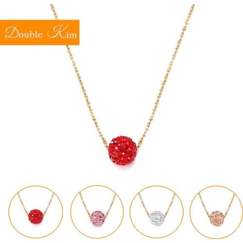 Colourful Full Zircon Bead Pendant Necklace Titanium Stainless steel Chain Necklace Inlaid Colourful Zircon Trendy Women Jewelry