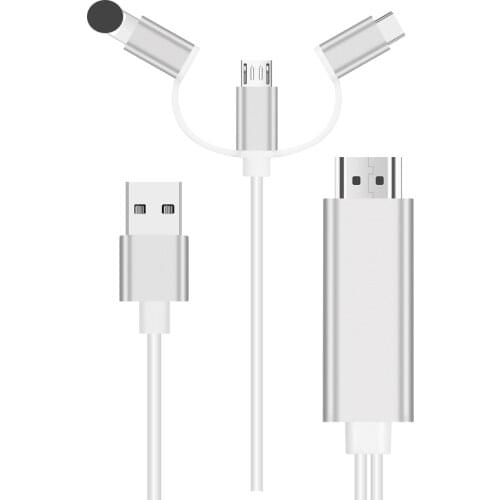 3 in 1 USB-C OTG to HDMI-Compatible Adapter Lightning To 4K HDMI-Compatible Video Adapter Cable for IOS Android Micro USB Type C