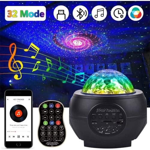 Starry Sky Projector LED Star Light Water Waves USB Remote Control Night Rotating Color Change Projection Music Lamp With Timer