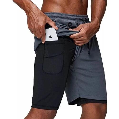 Double deck Running Sport Shorts Men Gym Fitness Training Quick Dry Short Pants Male Jogging Workout Bermuda Basketball Shorts