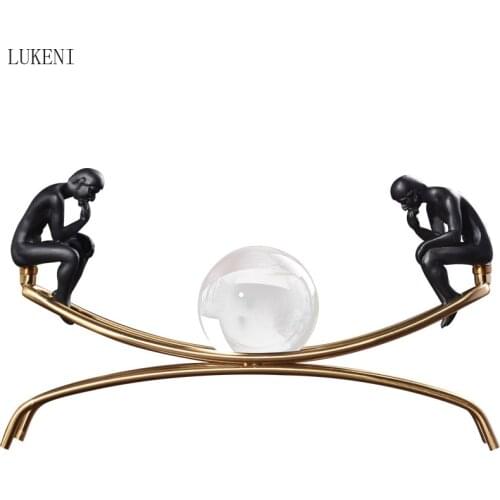 European-style Modern Light Luxury Crystal Ball Thinker Metal Crafts Living Room Entrance Crystal Ball Metal Home Accessories