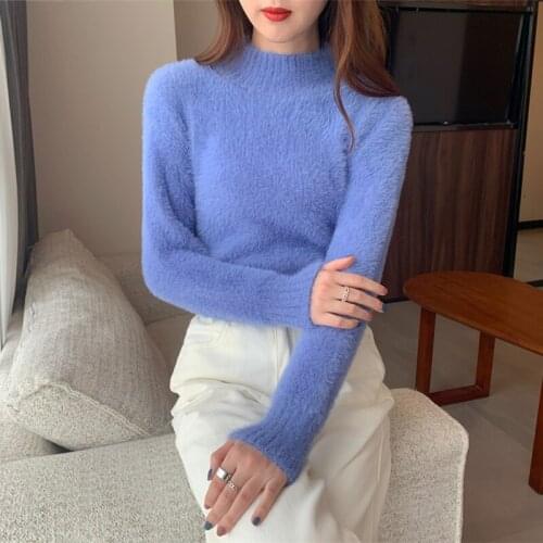 Plush Knitted Sweater Women Casual Fad Fall Winter Female All-Match Thick Warm Turtleneck Jumper Pullover Sweater Knitwear Tops