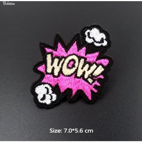 Pink Wow Letters Heat Patches iron on Embroidery Badge Applique Fabric Stickers for Jacket Jeans Sewing DIY Accessory