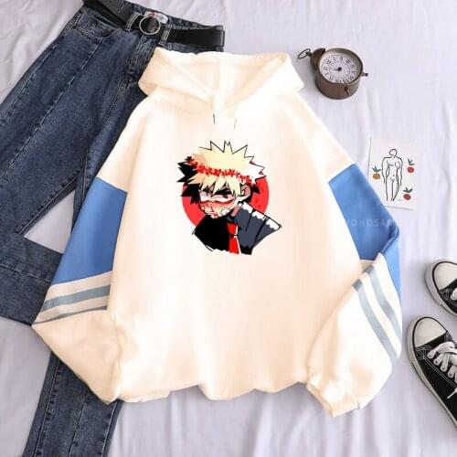 Harajuku Anime My Hero Academia Bakugou Katsuki Hooded Sweatshirts Men/Women Oversized Streetwear Winter Color Match Sweatshirts