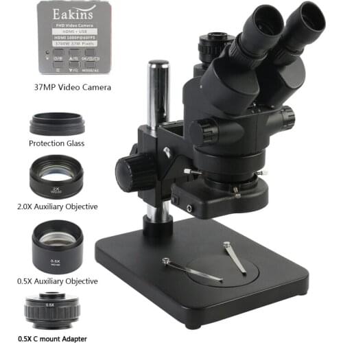 3.5x-90x Simul-Flocal Trinocular Stereo Microscope +37MP 1080P HDMI USB Video Camera+ 0.5X 2.0X Objective Lens For PCB Soldering
