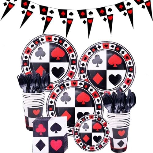 Playing card party set theme Party Supplies Birthday Decoration Disposable Tableware Set Paper Plates Cup tablecloth