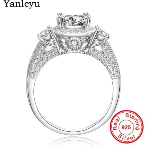 Yanleyu Luxury Vintage Jewelry 100% 925 Sterling Silver Engagement Ring With 7MM Square Cut AAA+ Cubic Zircon Wedding Ring PR281