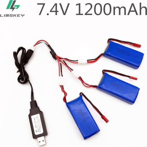 3pcs 7.4V 1200mAh Battery USB Charger 3 in 1 Cable For YiZhan Tarantula X6 MJX X101 X102h X1 H16 WLtoys V666 V262 V353 V333