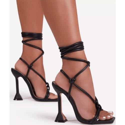 2021 Sandals Womens High-Heeled Apricot Medium Thick With Summer Square Toe Roman Fashion High-Heeled Shoes With Large Size