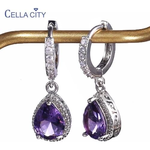 Cellacity Silver 925 Jewelry with Gemstones Water Drop Shaped Earrings for Women Amethyst Female Ear drops Anniversary Gifts