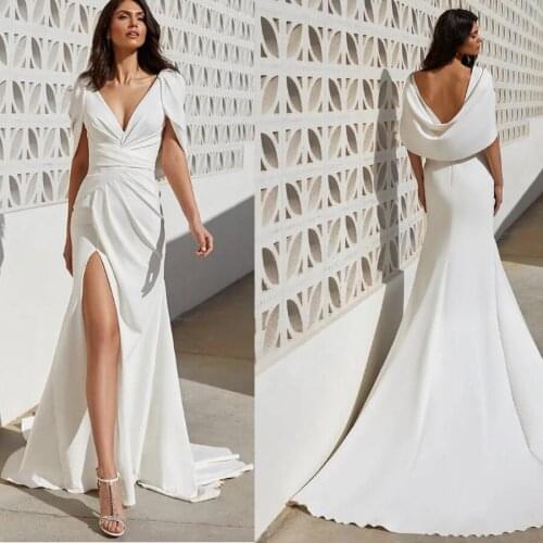 Sexy V Neck Wedding Dress 2021 Spilt Slit Bridal Gown Chiffon Wedding Gowns White/Ivory Romantic Boho Floor Length