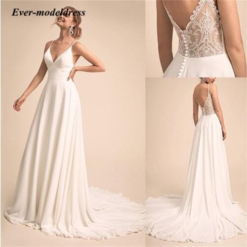 2021 Simple Charming V-neck Wedding Dresses Backless Lace Design Bridal Dress Vestido De Festa De Casamento A-Line Bride Gowns