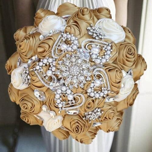 1pc/lot Gold Yellow And Cream Artificial Bouquet For Bride Wedding Decoration
