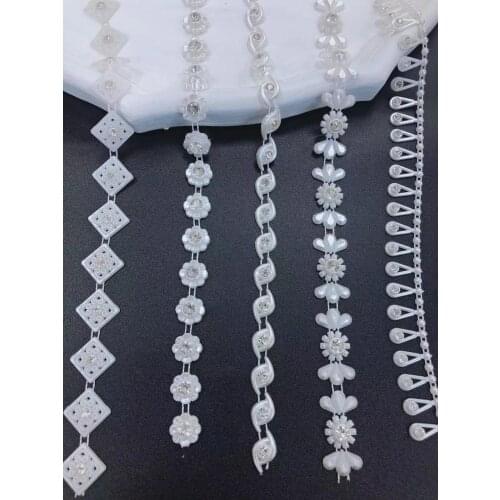 1 yard Rhinestone Chain Pearl Crystal Chain Sew On Trims Wedding Dress Costume Applique