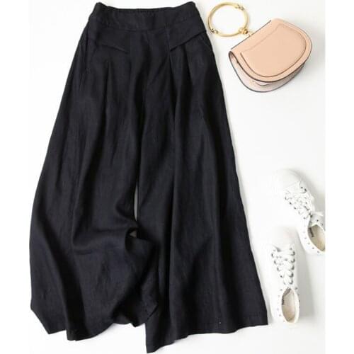 2021 Cotton Linen Baggy Pants Casual Style Aesthetic Elastic Waist Loose Solid Wide Leg Pants Plus Size Flat Pants Summer Women
