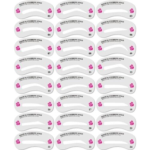 24 Pcs Pro Reusable Eyebrow Stencil Set Eye Brow DIY Drawing Guide Styling Shaping Grooming Template Card Easy Makeup Beauty Kit
