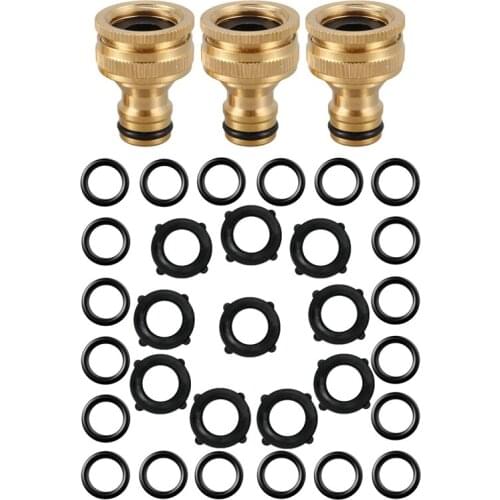3Pcs 1/2 Inch 3/4 Inch Thread Quick Connector Tap Connector With Garden Hose Washers Rubber Washers Seals(30 Pieces)