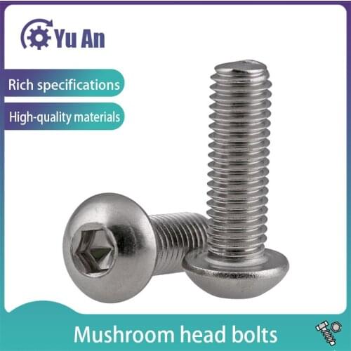304 Stainless Steel Round Head / Pan Head Hexagon Socket Screw Half Round Cup Screw Mushroom Head Bolt 10Pcs