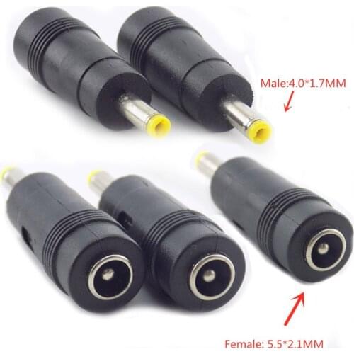 5pcs DC Power Plug Connector Female to Male Adapter Connector Laptop Audio Cable Converter 5.5mmx2.1mm to 4.0mmx1.7mm
