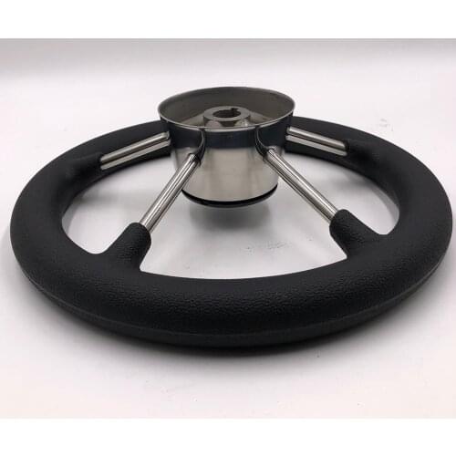 5 Spoke Marine Black PU Foam Steering Wheel Soft-Grip 25 Degree with Center Cap for Inflatable Boat - 11 inch 280mm Dia