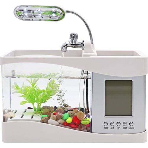 Aquarium USB Mini Aquarium Fish Tank Aquarium with LED Lamp Light LCD Display Screen and Clock Fish Tank Aquarium