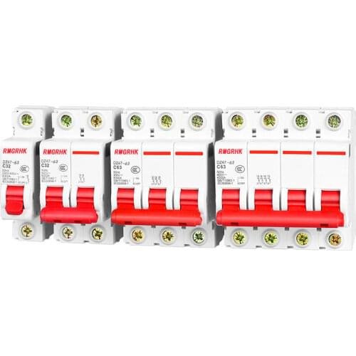 DZ47 1-4 Pole 3A/6A/10A/16A/20A/32A/40A/50A/63A 400V C Type Mini Circuit Breaker MCB 35mm Din Rail Mount Breaking Capacity 6KA