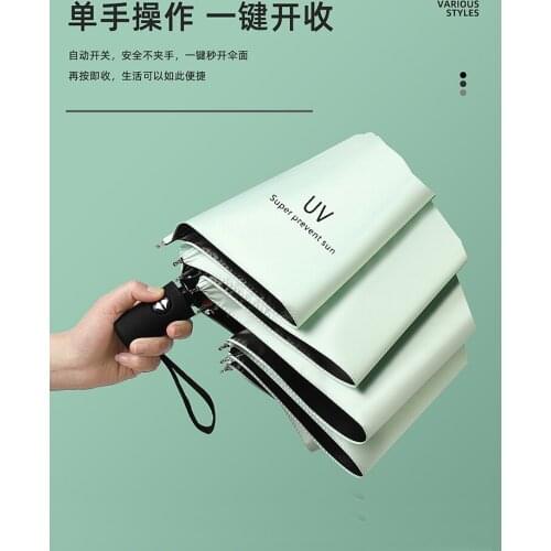 Automatic Umbrella Mens Folding Womens Dual-Use Sun Umbrella Sun Protection UV Protection Umbrella Large Black Glue Iron