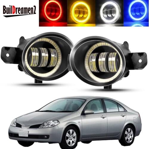 2 X Car Right + Left Angel Eye Fog Light Assembly For Nissan Primera P12 2001-2007 LED Lens Fog Daytime Running Lamp DRL 30W 12V