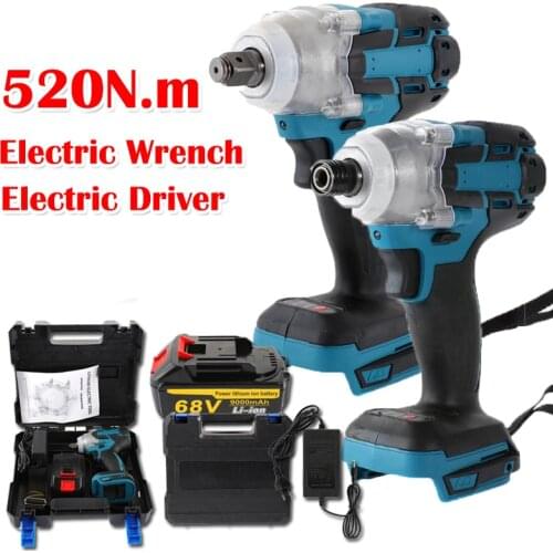 520N.m Cordless Brushless Rechargeable Imapct Electric Wrench Screwdriver Driver for 1/2 Socket with 9000mAh Battery Storage Box