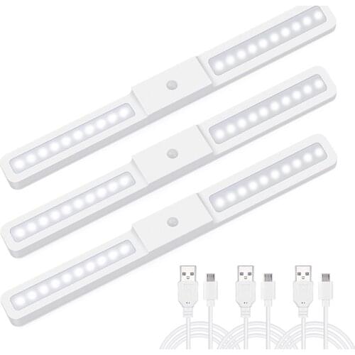 Motion Sensor LED Closet Night Light 20 LEDs USB Rechargeable Wireless Under Cabinet Light for Cupboard Wardrobe Counter Drawer