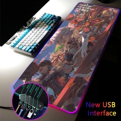 Anime Girl Multi-interface Large RGB Gaming Mouse Pad Genshin Impact Four USB Docking Dock USB HUB Typec Interface Gamer DeskMat
