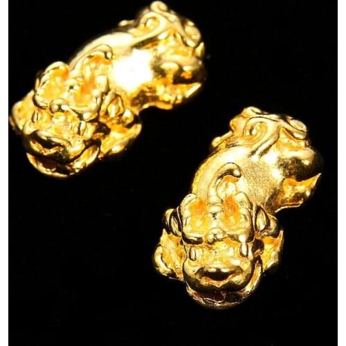 4Pcs Gold Alloy Wealth Beads Chinese Feng Shui Pixiu Loose Space Beads For Jewelry Bracelet DIY Bead Craft Making Accessories