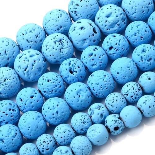 Blue Color Lava Stone Beads Natural Round Loose Spacer Bead for Jewelry Making DIY Charm Bracelet Accessories 4/6/8/10/12mm