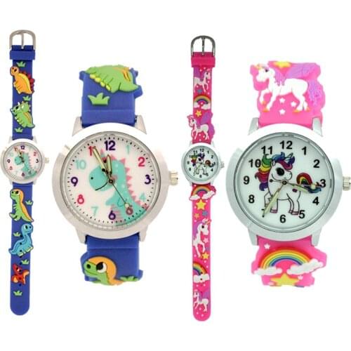 Kids children girls boys students rainbow unicorn dinosaur colourful silicone watches lovely stars party gift quartz wrist watch