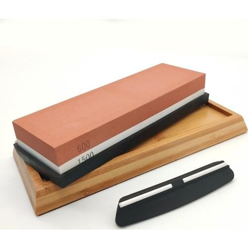 Double-sided whetstone 600/1500 grit With bamboo base and angle guide set knife sharpener sharpening stone blade sharpener
