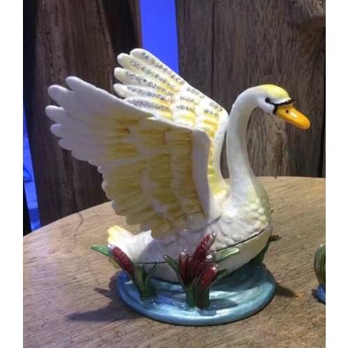 Swans Enameled Jewelry Trinket Box Crystal Swan Trinket Vintage Swans Gift Crafts Jewelry Box 9.5*9.8 CM