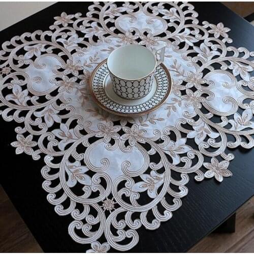 European Lace Square Hollow Embroidered Table Cover Cloth Table Towel Kitchen Christmas Tablecloth Wedding Party Home Decor
